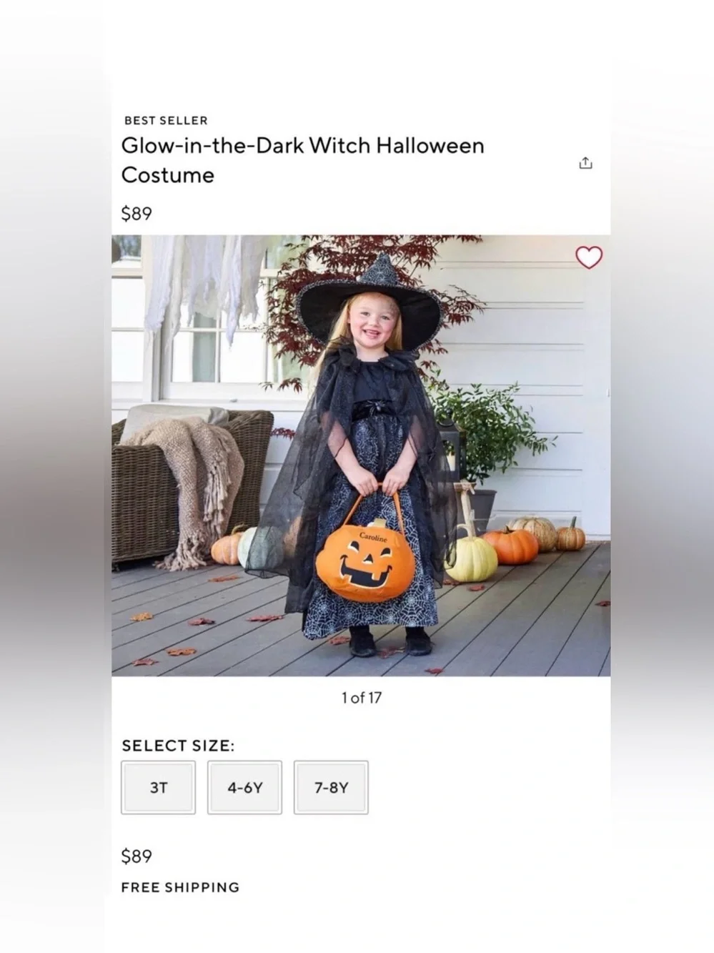 Pottery Barn Kids Glow-in-the-Dark Witch Black  Halloween Costume EUC Size 4-6